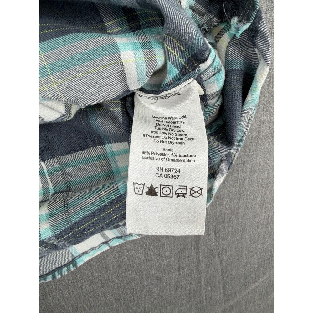 Mountain Hardwear Womens Plaid Hooded Flannel‎ Shirt Gray Teal Stretch Medium - Picture 4 of 8